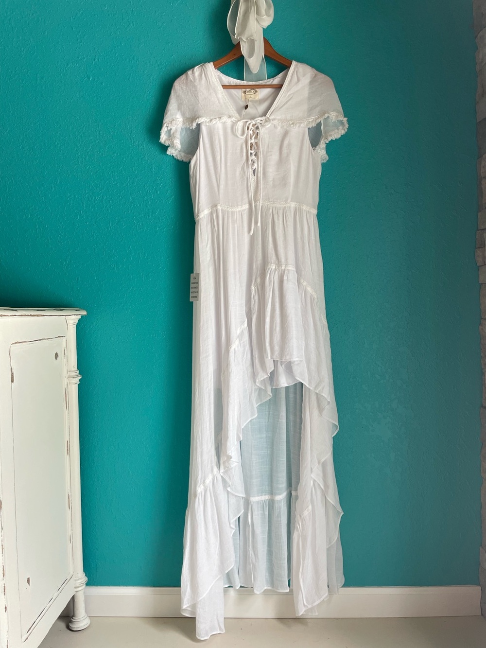 NWT White Hi-Lo Maxidress Beach Wedding  Boho Romantic Girlcore Corset Bridal